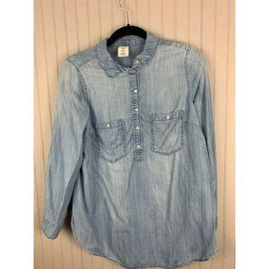 Mama Size S Womens Top Chambray Blue Pullover Long Sleeve